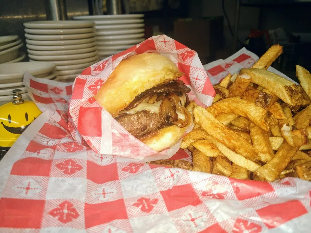 Mushroom and Swiss Burger and Fries